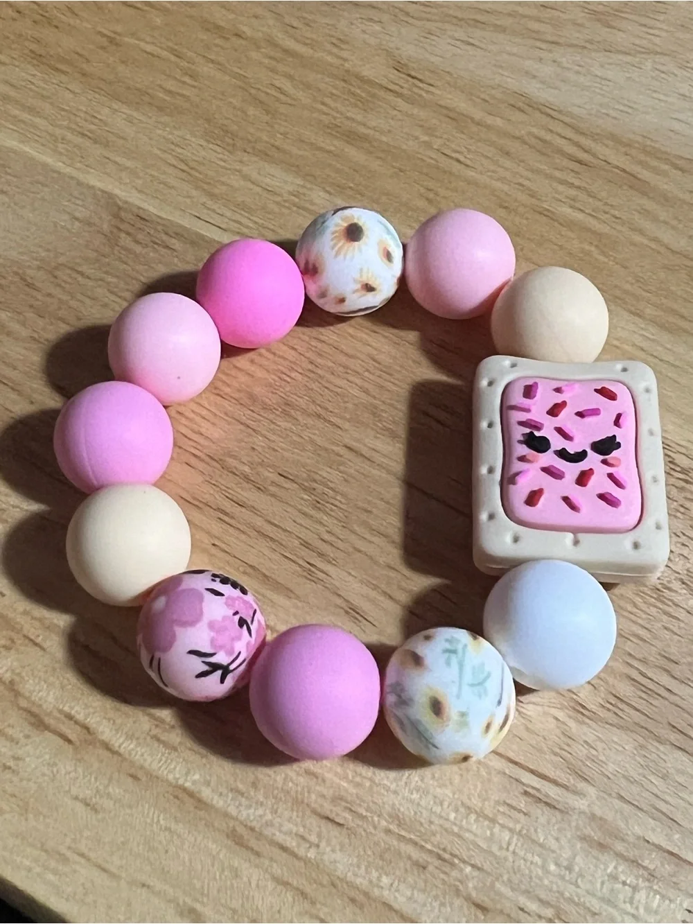 Kids Pink Sprinkle Pop Bracelet - Cute Silicone Bead Accessory B225